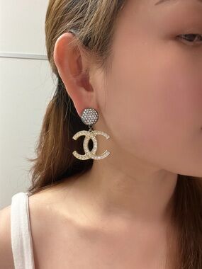 CHANEL Gold and Crystal CC Drop Earrings